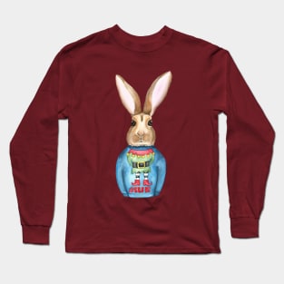 Rabbit wearing Christmas jumper Long Sleeve T-Shirt